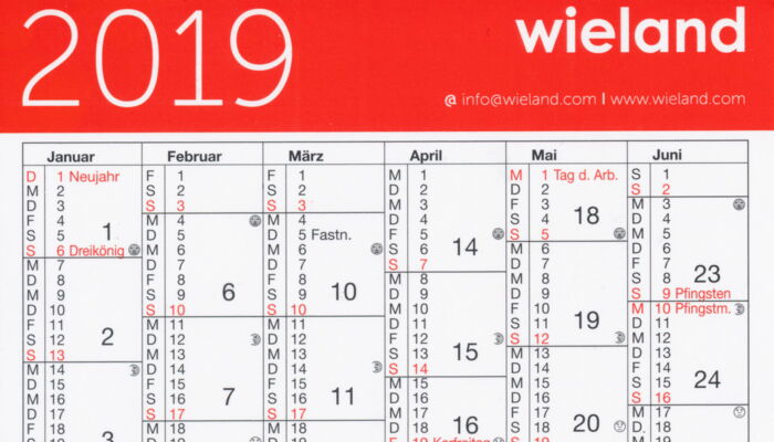 Wieland calendar 2019